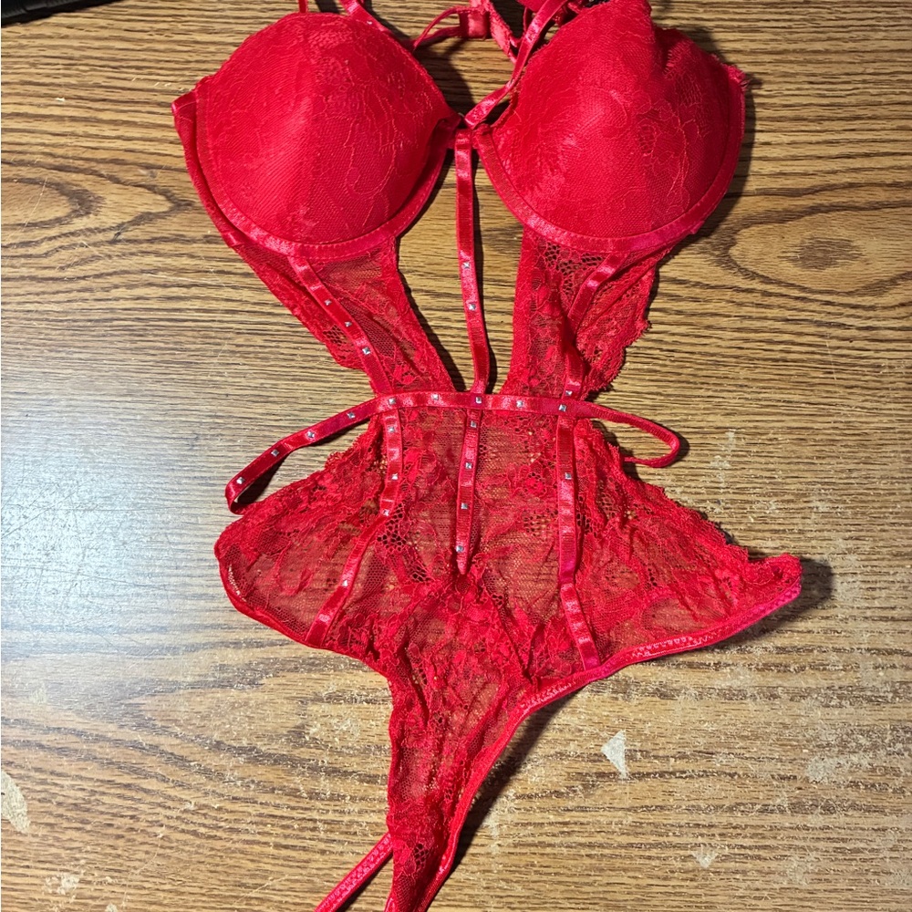 Elegant Red Lace Bodysuit